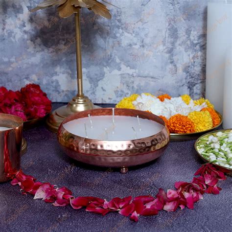 Copper Multi Wick Scented Candle Urli For Pooja Room Decoration – PoojaBox