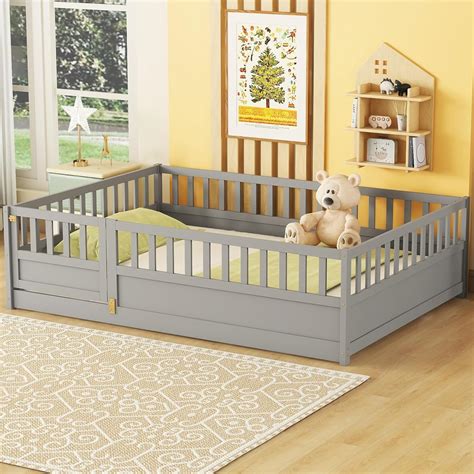 Amazon.com: Full Floor Bed with Slats, Full Size Floor Bed with High ...