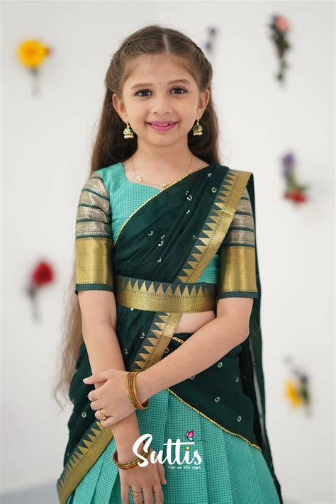 Kumaari Half Saree - Teal Green and Dark Green – Ivalinmabia