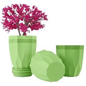 JD FRESH 5 Pack Plastic ARO Flower Pots with Drainage & Bottom Tray ...