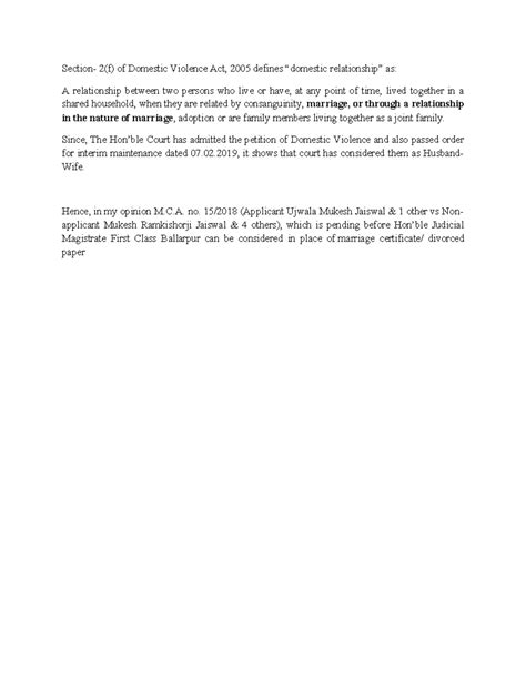 Legal opinion DV= Marriage - Section- 2(f) of Domestic Violence Act ...