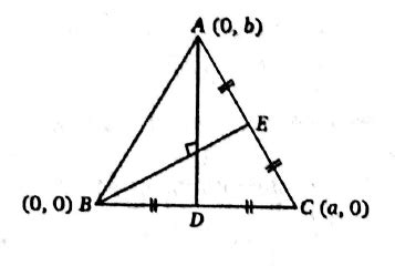 The medians A D and B E of the triangle with vertices A(0, b), B(0,0 ...