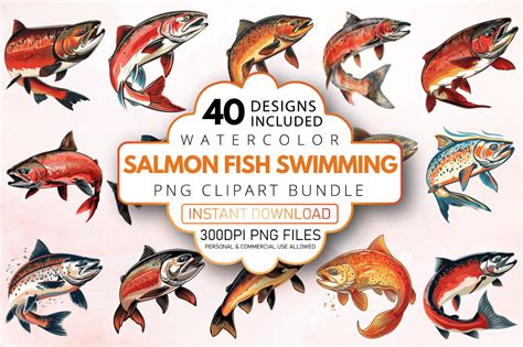 Salmon Fish Swimming Clipart Bundle Graphic by AllisonSuns · Creative ...