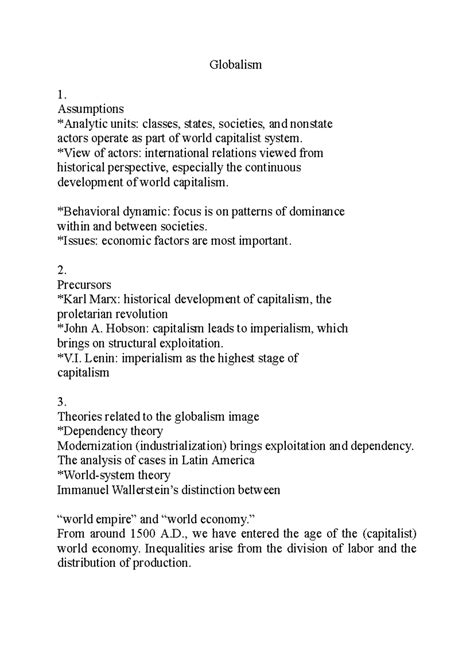 10 - International Relations - Globalism 1. Assumptions *Analytic units ...