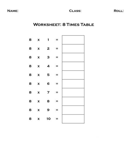 Image result for 8 Times Table Worksheet PDF