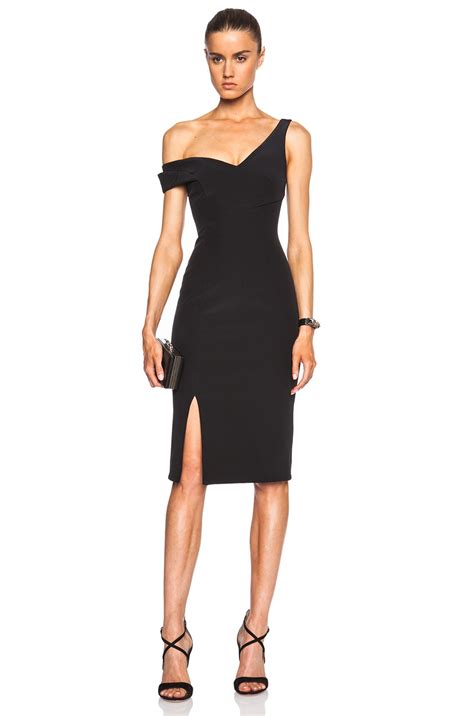 NICHOLAS Bonded Silk V One Shoulder Dress in Black | FWRD