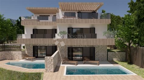 Lun, novogradnja sa bazenom, 200 m od mora, stan, površina 52,50m2