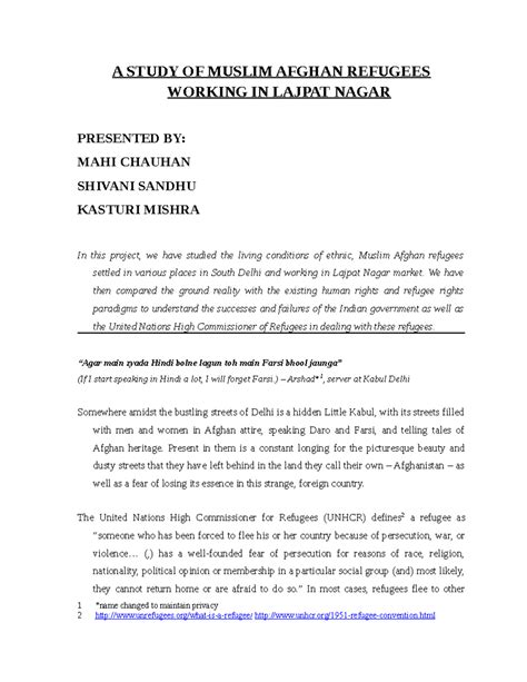 Afghan Refugees DIP - A STUDY OF MUSLIM AFGHAN REFUGEES WORKING IN ...
