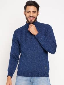 DUKE Self Design High Neck Casual Men Blue Sweater - Buy DUKE Self ...