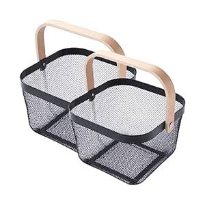UMAI Metal Mesh Fruit Basket With Wooden Handles Pack of 2 Black| Home ...