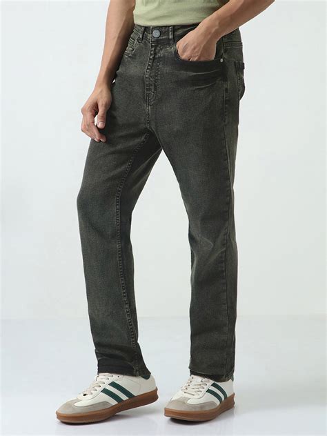 Men's Black Straight Fit Heavy Washed Jeans Stretchable – Urbano Fashion