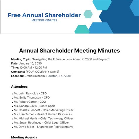 Free Annual Shareholder Meeting Minutes Template to Edit Online