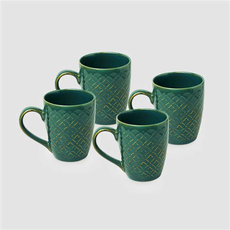 Moroccan Turqouise Handcrafted Printed Ceramic Tea Cups Coffee Mugs (S ...