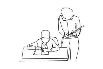 Un dessin au trait d'une enseignante recueille le scoor des élèves à l ...
