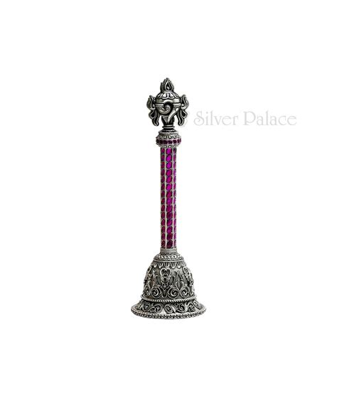 92.5 Oxidised Silver Stone Studded Sangu Design Bell - Silver Palace