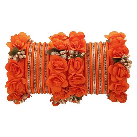 Sukriti Beautiful Handcrafted Orange Flower Designer Silk thread Brida ...
