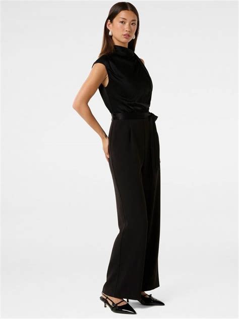 Forever New Sienna Satin Asymmetric Jumpsuit, Black