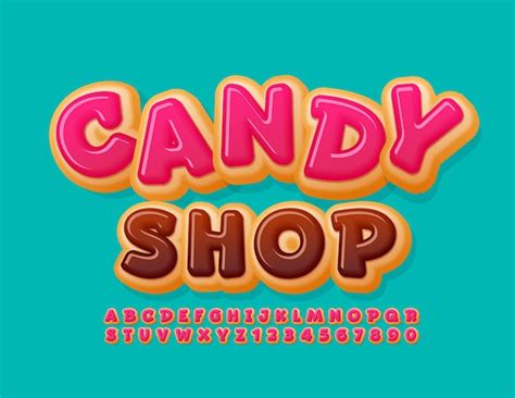 Logo dolce Candy Shop Font smaltato rosa Set di lettere e numeri di ...