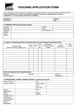 Teaching Application Form - Blank Fillable Template | Fill Out, Print ...