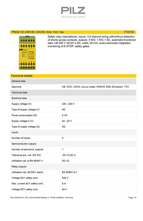 Pilz Relays - Pilz Safety Relay PNOZ X3 230VAC 24VDC 3n/o 1n/c 1so ...