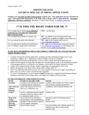 Fillable Online Smith College Student Special Funding Application Fax ...