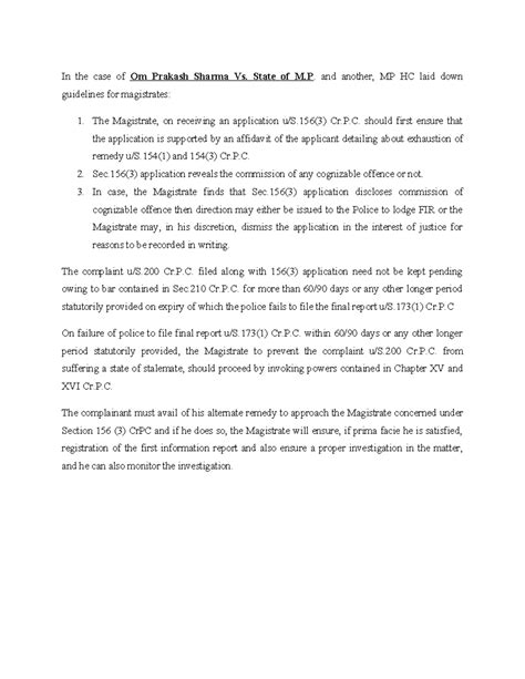 Guidelines for Magistrates 156 - In the case of Om Prakash Sharma Vs ...