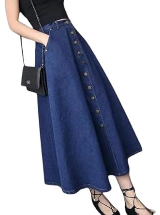 Buy Tripursundari Fashion Women Navy Blue Buttoned A-Line Maxi Denim ...