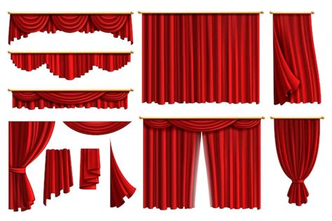 Red curtains. set realistic luxury curtain cornice decor domestic ...