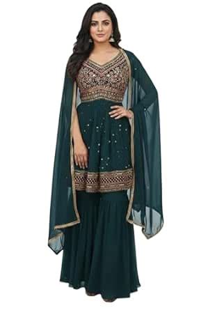 Women’s Sleeveless Embroidered Work Large Size Kurta Sharara with ...