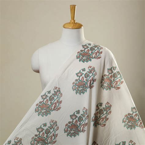 White Sanganeri Block Print Cotton Fabric
