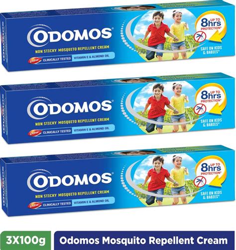 Odomos Non Sticky Mosquito Repellant Cream with Vitamin -E & Almond Oil ...