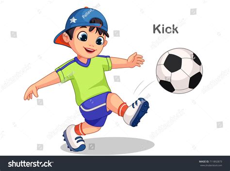 Cute Boy Kicking Soccer Ball Vector Stock Vector (Royalty Free ...