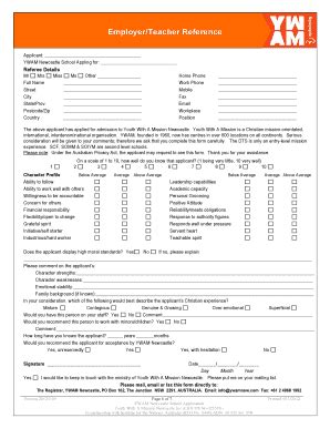 Fillable Online Employer/Teacher Reference - YWAM Newcastle Fax Email ...