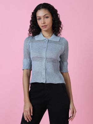 Buy SHOWOFF Women Grey Solid Shirt Style Top (XS) Online