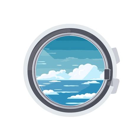 Airplane window view showing clouds blue sky cartoon style porthole ...