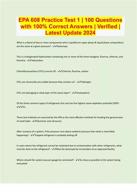 EPA 608 Practice Test 1 | 100 Questions with 100% Correct Answers ...