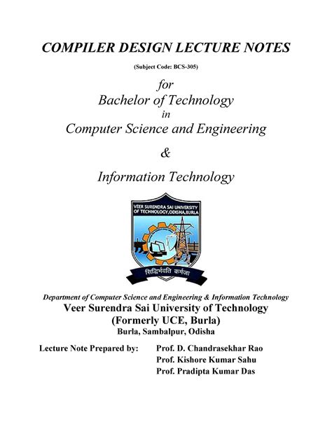 Compiler desiign notes - COMPILER DESIGN LECTURE NOTES (Subject Code ...