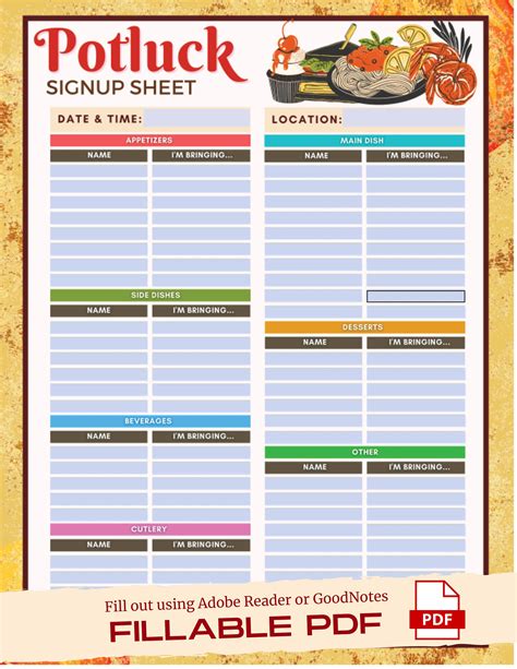 Editable Potluck Sign up Sheet, Potluck Google Sheets , Google Slides ...