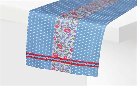 Buy Haiku Homz White Polka Dots on Blue Table Runner with Flower Print ...