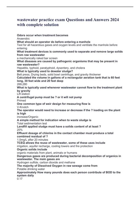 Image result for Wastewater Math Practice Questions