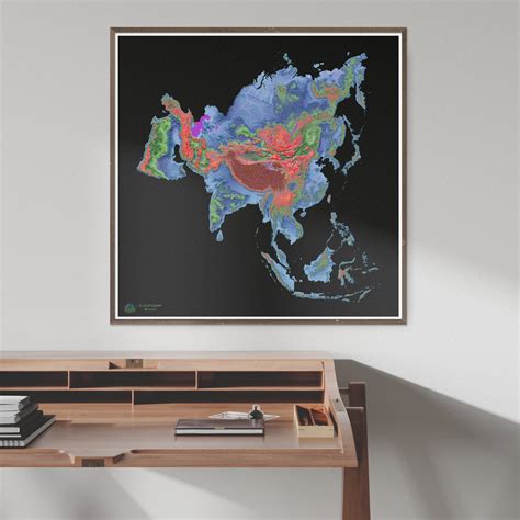 Asia - Elevation map, black - Fine Art Print – Grasshopper Geography