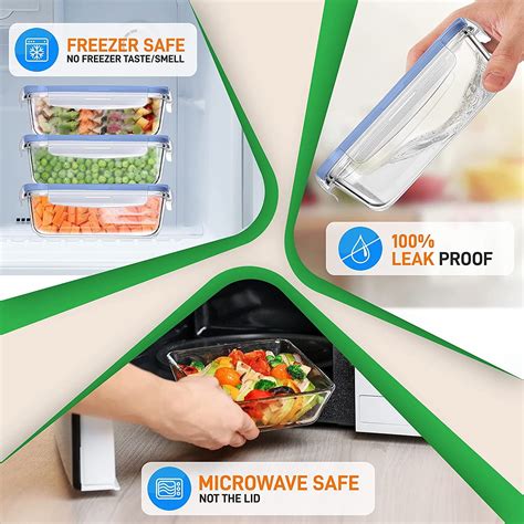 Buy NutriChef 10 Pieces Glass Food Stackable Superior Glass Meal-prep ...