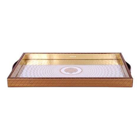 HOMIVA Rectangular Faux Leather Trays with Side Handles (Large) – Choc