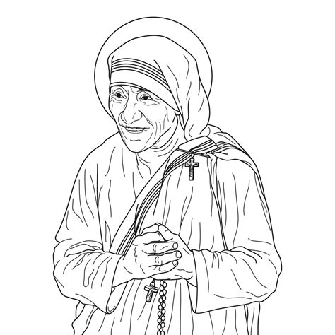 Saint Mother Teresa of Calcutta Vector Illustration Outline Monochrome 11167764 Vector Art at ...