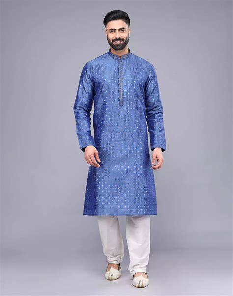 Blue All Over Bootis and Self Weaving Soft Silk Kurta Set – South India ...