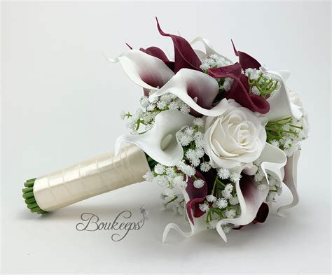 CHOOSE RIBBON COLOR Burgundy and White Calla Lily and Rose - Etsy ...