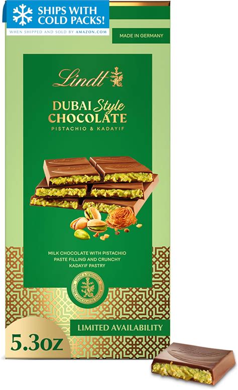 Amazon.com : Lindt Dubai Style Chocolate Bar Candy with Pistachio ...