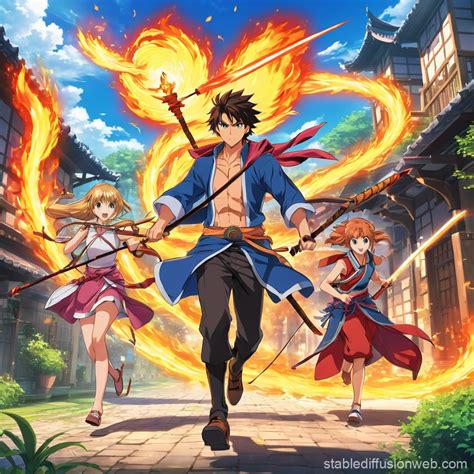 Guy Chased by Woman with Fire Staff | Stable Diffusion Online