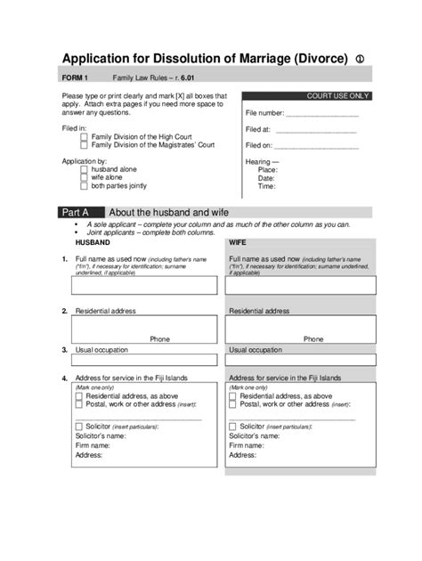FJ Form 1 Application for Dissolution of Marriage - Blank Fillable ...