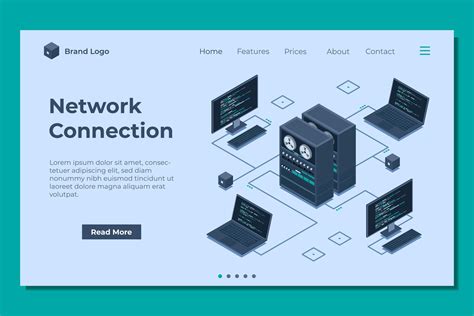 Isometric server connecting computers landing page. Network connection ...
